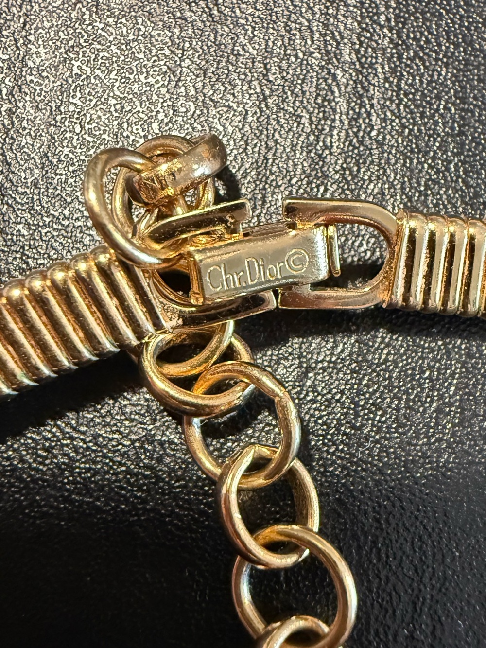 Vintage Christian Dior Gold Tone Snake Chain Necklace w/ Faux Pearl Accent - Picture 6 of 14